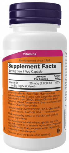 NOW Vegetarian, Dry Vitamin D 1000 IU, 120 капсул