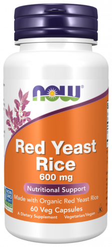 NOW Red Yeast Rice 600 mg, Красный дрожжевой рис 600 мг, 60 капсул