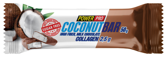 POWER PRO CoconutBar Батончик без сахара с кокосовой стружкой в молочном шоколаде (50гр), 50 гр